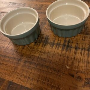 Cream and Green Ceramic Ramekins (2)